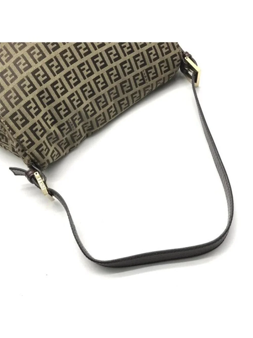 Fendi Zucchino Canvas Leather Shoulder Bag Brown